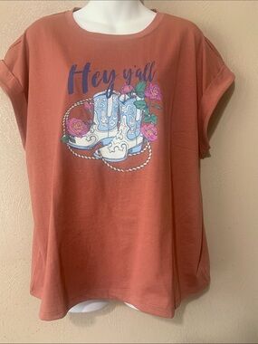 Jessica Simpson XL Graphic Tee Blue Cowgirl Boots NWT